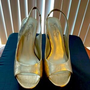 Gold metallic high heels